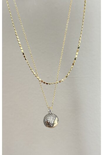 mibrillo Triple Necklace Set (Scratched Chain, Zircon Stone Flowing Model Ball Necklace, Baguette Stone Ring Necklace)