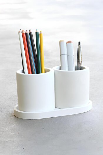betonmall Handmade Concrete Pen Holder Set |   Modern and Stylish Desktop Organizer |   Office & Makeup Organizer