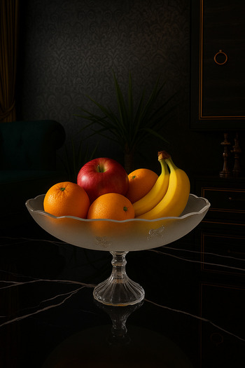 Gülümseten Avm Frost Glass Fruit Bowl – Stylish Glass Presentation Bowl with Floral Pattern |   Modern Living Room and Table Decoration