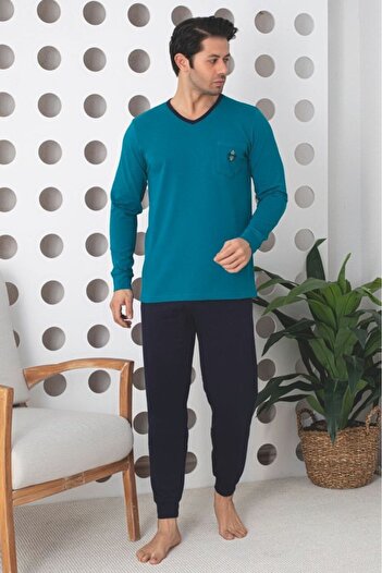 embody Men's cotton lycra long pyjamas, green 901