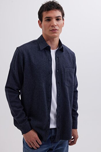 Tudors Men's Regular Fit Classic Cut Straight Pocket Dark Indigo Lumberjack Shirt