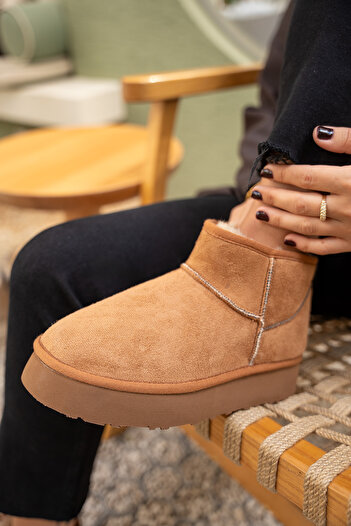 LAMİNTA Γυναικείες μπότες Caty Taba Suede με χοντρή σόλα με επένδυση από γούνα
