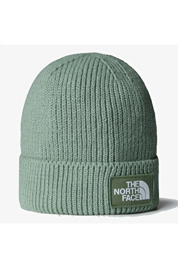 THE NORTH FACE Χειμερινό καπέλο γκρι-πράσινο σκούφο με λογότυπο και μανσέτα