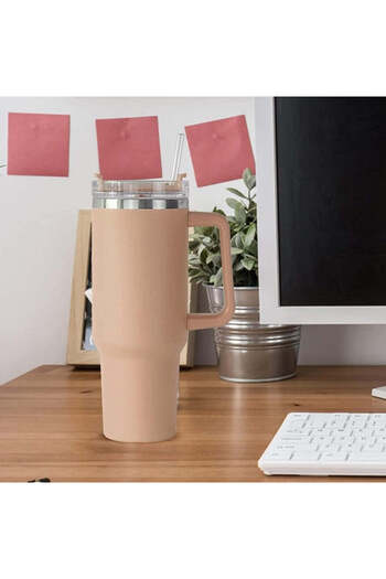 vivimall Thermos Mug Hot Cold Drinks with Pale Pink Handle | FreshBox
