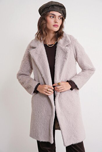 Mixray 4746 Women's Long Fur Coat Beige
