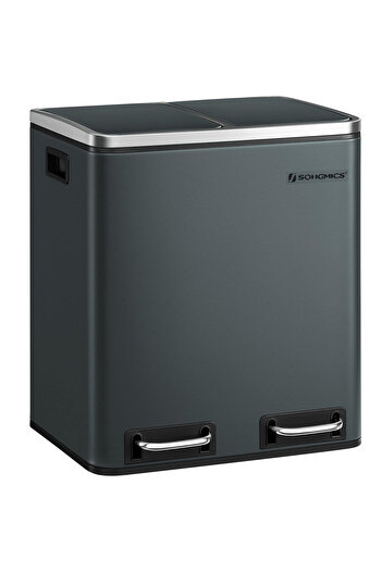 SONGMICS Stainless steel waste bin with 2 compartments for selective collection, 2x15 liters, gray