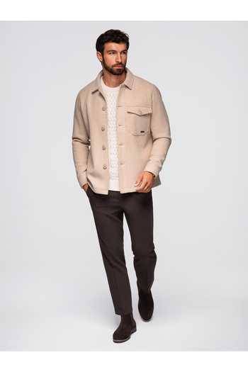OMBRE Men's shirt jacket - beige V1 OM-JANP-0291