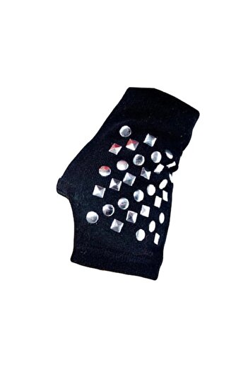 DYSTYLE -Black touchscreen gloves, fashion fingerless, with silver target pattern, one size