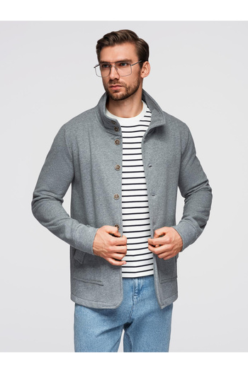 OMBRE Men's Button-Up Collar Jacket - Grey Melange V7 OM-SSZP-0240