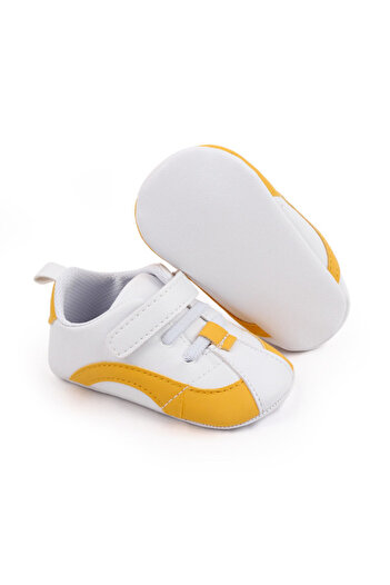 BebeNou White & Yellow Sneakers with Laces & Velcro Strap