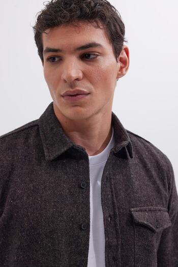 Tudors Men's Slim Fit Single Pocket Flap Plain Lumberjack Sport Dark Gray Shirt