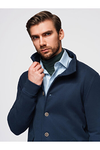 OMBRE Men's Button-Up Collar Jacket - Navy v4 OM-SSZP-0240