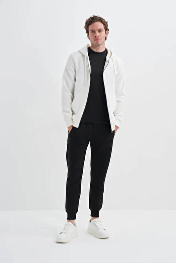Cazador Hooded Ottoman Fabric Ecru Men's Cardigan 50350
