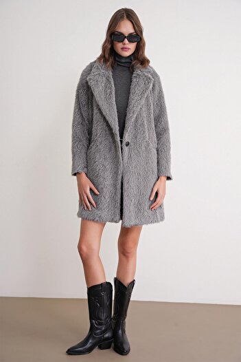 Mixray 4746 Women's Long Fur Coat Gray