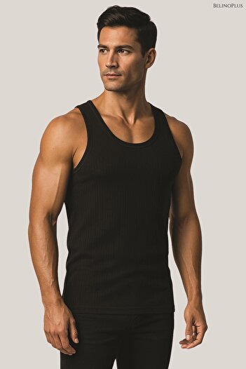 BELİNOPLUS Ribbed Men's Bamboo Undershirt Black Color Boxed 3-Piece Pack