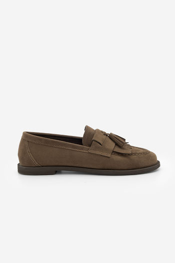 Marjin Women's Loafer Tasseled Casual Shoes Petlin Brown Suede