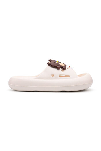 Tmall Children's Slippers, Foam, Lightweight With Bear Print, PC03, White