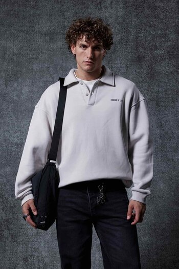 ablukaonline Men's Oversize Buttoned Polo Neck Sweatshirt Gray