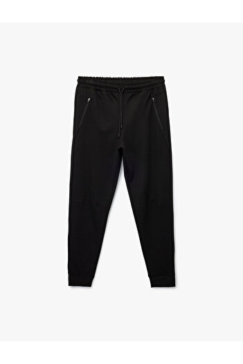 Koton Viscose Blend Sport Jogger Sweatpants with Zippered Pockets and Lace-Up Waist
