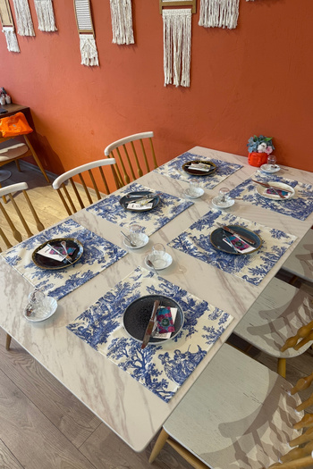 Elvya Toile De Jouy |   100% Cotton 6-Piece American Serving Set 37X42 cm - Zt300