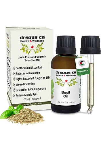 dr sous Drsous Ca Organic Basil Essential Oil 30ml | 100% Pure Undiluted Cold Pressed Basil Therapeutic Grad