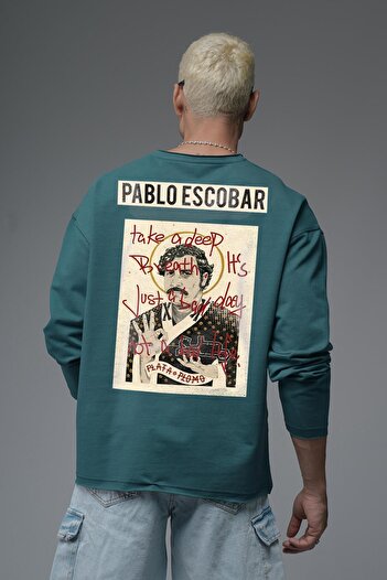 king brich Oversize Pablo Escobar Printed Dirty Collar Sweatshirt