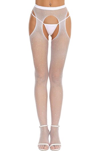 RSLove Fishnet Stockings Rhinestone High Waist Tights Pantyhose Women's Sexy Sparkle Stockings
