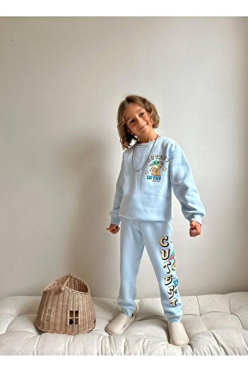 YİGİT BUTİK Character Patterned Embroidered Fabric Boys' Top and Bottom Set