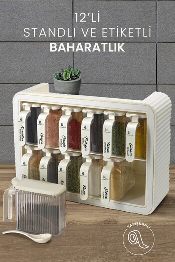 Kitchen Life 12-Piece Wooden Spice Rack Set with Lid and Spoon - Countertop Wooden Spice Rack Stand