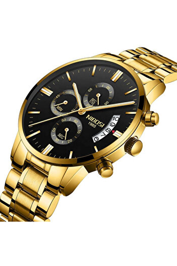 Nibosi Men's Wristwatch Elegant Quartz Casual Fashion Analog Gold Black