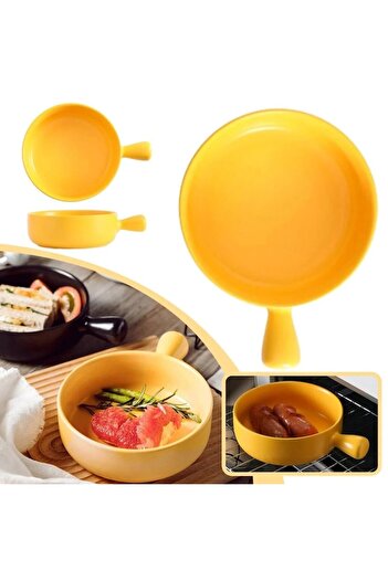 NYNYTABLDEC Ceramic bowl with handle, NYNYTABLDEC, Japanese and Korean style, yellow, for microwave oven, 20x20c
