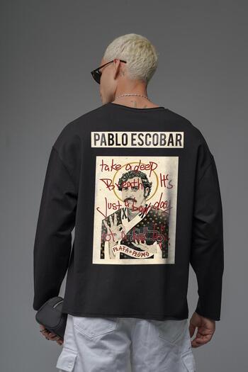 king brich Oversize Pablo Escobar Printed Dirty Collar Sweatshirt