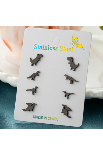 Choice ZH046B 4Pairs/Lot Tiny Tyrannosaurus Rex Earings Cartoon Dinosaur Stainless Steel Stud Earrings for