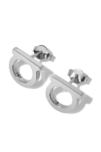 Choice Smooth Silver A pair of simple and luxurious zircon inlaid D-shaped stainless steel earrings