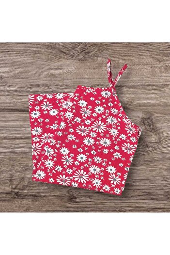 ESTA STORE Red and White Floral Patterned Tank Top with String Straps