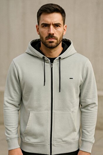 venüsdijital Standard Fit Regular Cut Hairless 3 Thread Hooded Zippered Sweatshirt Jacket