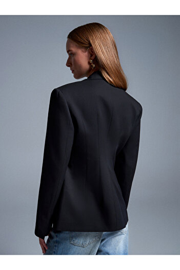 Dilvin 60774 Fitted Cut Padded Blazer-Black