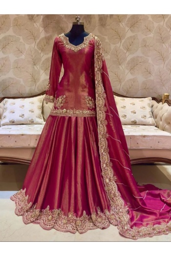 MYSMAR Rani Pink Faux georgette Top Sharara & Dupatta - HRT1008 | Rani Pink