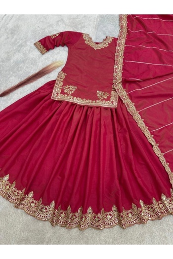 MYSMAR Rani Pink Faux georgette Top Sharara & Dupatta - HRT1008 | Rani Pink