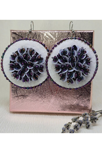 Amma Design Handmade round earrings made of felt, sequins and Toho beads