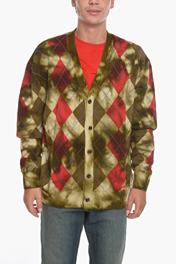 Diesel Wool K-Addice Cardigan With Check Pattern