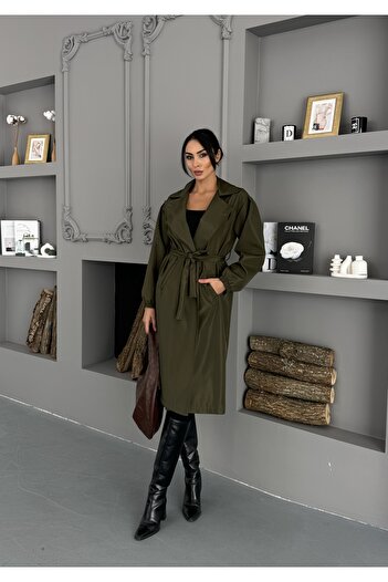 MevaMoss Women's Belted Balloon Sleeve Trench