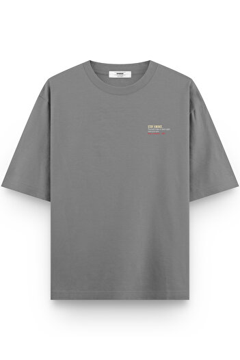 Overoz Open Your Eyes Back Printed Semi Oversize Gray Tshirt 1394