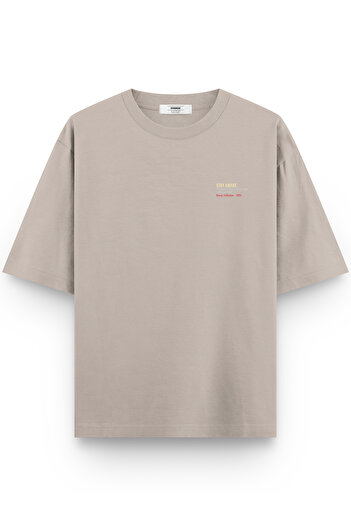 Overoz Open Your Eyes Back Printed Semi Oversize Stone Color Tshirt 1394