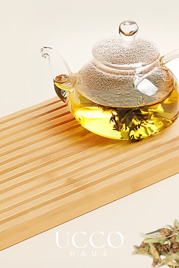 UCCO Bamboo Oval Slotted Presentation Tray - 40X16X1.5Cm – Coffee, Dessert & Cheese Presentation Serving Plate