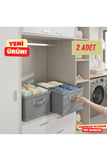 Textia Home Inside Cabinet Organizer 2 Li Grey-45Cmx25Cmx20,Shelf Organizer,Foldable Clothing Storage Box