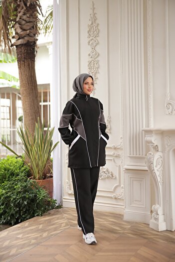 MİMİ Luxury Wear Women's Hijab Tracksuit Set Zippered Bottom Top Tracksuit Set