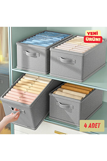Textia Home Inside Cabinet Organizer 4-Piece Gray-45Cmx25Cmx20, Shelf Organizer, Foldable Clothing Storage Box