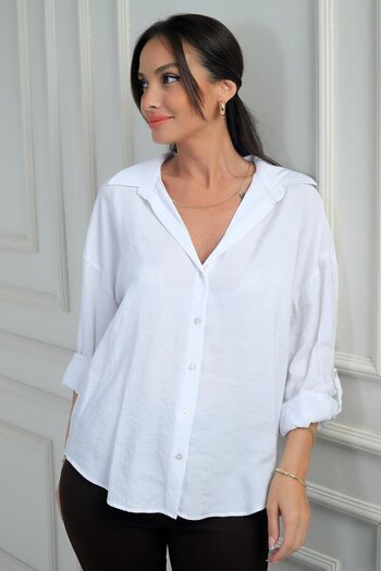 By Saygı Women's Sleeve Folded Lyocell Shirt