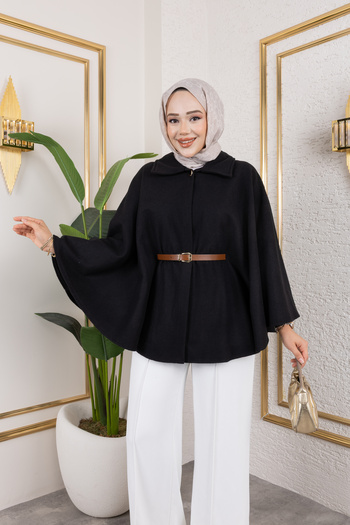 ensade Winter Oversize Belted Cashmere Poncho – Standard Size Islamic Clothing Outerwear